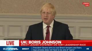 Watch LIVE: Boris Johnson's shock announcement he will not run for Tory leadership Video
