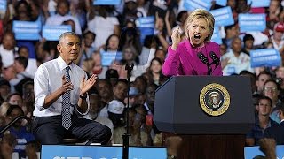 Watch Obama and Clinton together for the first time on presidential campaign trail Video