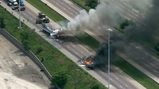 Watch Raw: Expressway Closed After Fiery Truck Crash Video