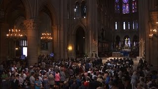 Watch French President attends Notre Dame memorial for murdered priest Video