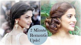 Watch 2 Minute ROMANTIC Bun Hairstyle - Deepika Padukone  EASY Updo Hairstyles Video