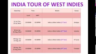 Watch India vs West Indies Test Series 2016 Match Schedule - Time Table Video
