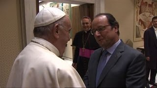 Watch Pope meets French President after priest murder Video