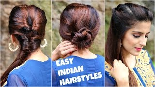 Watch 3 HEATLESS Hairstyles for Medium/Long Hair/EASY Everyday Indian Hairstyles For School, College, Work Video