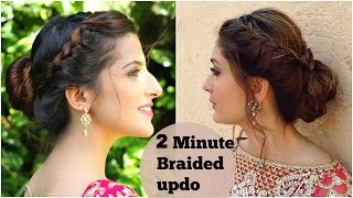 Watch 2 Minute BRAIDED Bun Hairstyle For Navratri/ Durga Puja/ Kareena Kapoor- Easy Updo Indian Hairstyles Video