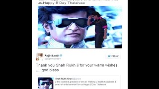 Watch EPICNESS! When Rajinikanth and Shah Rukh Khan had a conversation on Twitter Video