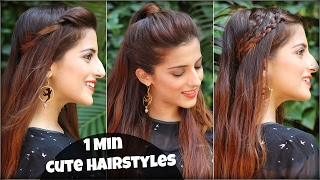 Watch 1 Min CUTE & EASY Everyday Hairstyles For School, College, Work / Valentine's Day Hairstyles Video