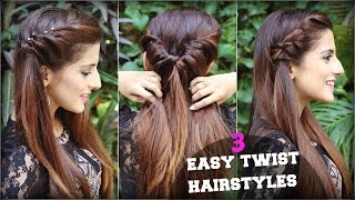 Watch 1 Min CUTE & EASY Everyday Twist Hairstyles For School, College, Work/ Quick Hair Tutorial Video