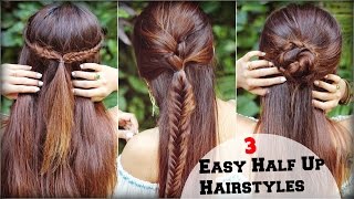 Watch 1 Min CUTE & EASY Everyday Half Up Hairstyles For School, College, Work/ Quick Hair Tutorial Video