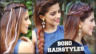 Watch 3 EASY Boho Hairstyles For Medium Hair With Clip In Coloured Hair Extensions/ Quick Hair Tutorial Video
