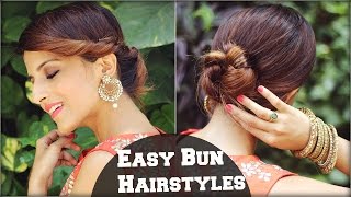Watch 2 Min EASY Bun Hairstyles For Medium Hair/ Hairstyles For Indian Wedding Occasions Video