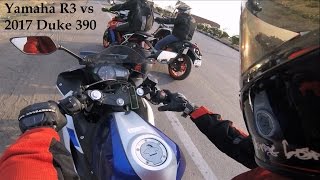 Watch Yamaha R3 Smoking the 2017 Duke 390. Friendly Race. Part 2. Video
