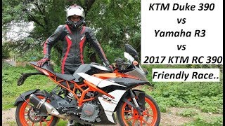 Watch Friendly Race. Duke 390 Smoking Yamaha R3 and KTM RC 390. Part 2. Video