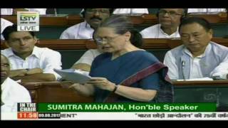 Watch Congress President Smt. Sonia Gandhi's address to Lok Sabha on Quit India's 75th anniversary Video