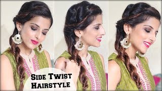 Watch 1 MIN Everyday Quick Twist Hairstyle For Dussehra | Durga Puja / Indian Hairstyle For Medium Hair Video