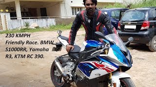 Watch 230 KMPH Friendly Race BMW S1000RR, Yamaha R3, KTM RC 390. Video