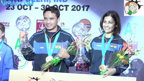 Watch Complete Winning Ceremony Heena Sidhu and Jitu Rai 10M Air Pistol Mixed team - First Gold Medal Video