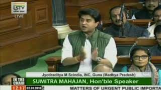 Watch Jyotiraditya Scindia speech in Lok Sabha on Matters of Urgent Public Importance Video