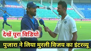 Watch IND v SL: 2nd Test Pujara(143)  takes interview of Murli Vijay(128), both are centurion of 2nd day Video