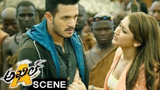 Watch Akhil Finished Mambo Brother And Saves Tribals From Goons - Akhil Movie Scenes Video