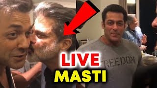 Watch Anil Kapoor KISSES Bobby Deol, Salman Khan Laughs | RACE 3 Team Live from Abu Dhabi Video