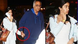 Watch Dad Boney Kapoor Holds Hand Of SAD Janhvi Kapoor At Mumbai Airport As She leaves For Dhadak Shoot Video