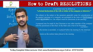 Watch How to Draft Resolution in CS Exams by CS Tushar Pahade Video