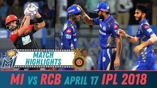 Watch RCB vs MI Match Highlights | Royal Challengers Bangalore vs Mumbai Indians April 17 2018| Video