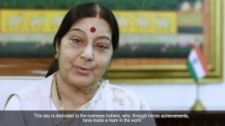 Watch External Affairs Minister's message for PBD 2017 (English Subtitles) Video