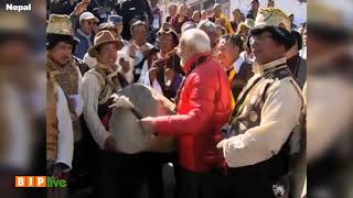 Watch PM Modi performs the ritual of beating the traditional drums outside Muktinath temple in Nepal. Video