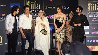Watch IIFA Awards 2018 | GRAND Press Conference | Varun Dhawan, Rekha, Bobby Deol, Kriti Sanon Video
