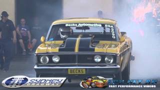 Watch BECKS RACING FORD V8 UTE 8.76 @ 152 MPH SYDNEY DRAGWAY Video