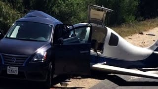 Watch Small Plane Crashes into Car on Calif. Freeway - News Video Video