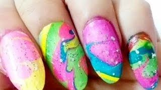 Watch Multicolored Water Marble Nail Art Video