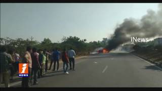 Watch Skoda Car Fire Accident At Mahabubnagar | Driver And Passengers Escaped | iNews Video