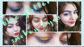 Watch Blue Smokey Glitter Eyes makeup for BEGINNERS under Rs.300 | NO brush needed | New Year Party Makeup Video
