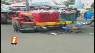 Watch Men Severely Injured as Tractor Hits at Velagapudi | Villagers Protest On Amaravathi Highway | iNews Video