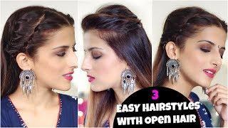 Watch SIMPLE Indian Hairstyles With Open Hair For Weddings, Party/ Hairstyles For Medium To Long Hair Video