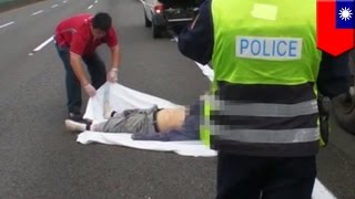 Watch Reckless driving: Delivery truck driver speeds onto shoulder and kills road worker Video