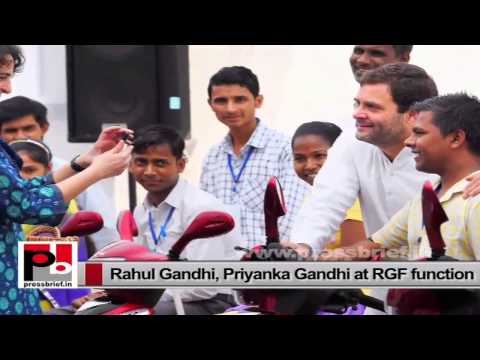 Watch Rahul Gandhi, Priyanka Gandhi distribute motor vehicles to disable people at RGF function Video