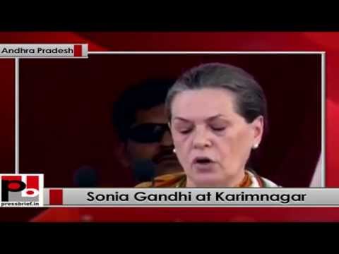 Watch Sonia Gandhi at Karimnagar, Andhra Pradesh, slams BJP and TDP Video