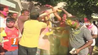 Watch Karimnagar MLA Gangula Kamalakar Celebrates Holi Festival | Telangana | iNews Video
