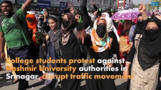 Watch College students protest against Kashmir University authorities in Srinagar. Video