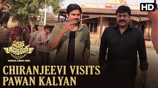 Watch Chiranjeevi visits Pawan Kalyan on the sets of Sardaar Gabbar Singh Video