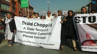 Watch Lawyers protest in Srinagar against braid-cutting Video