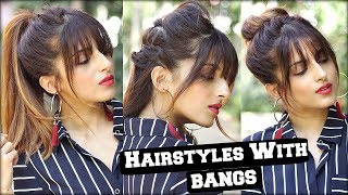 Watch 1 Min Everyday Hairstyles With Fringe bangs 2017 For School, College, Work/ Quick Hair Tutorial Video
