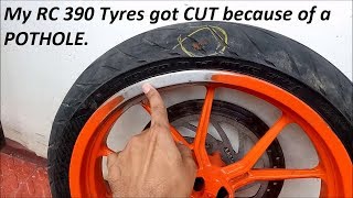 Watch My RC 390 Tyres got CUT because of a POTHOLE. Video