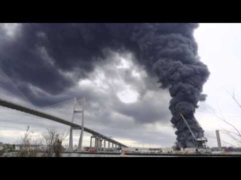 Watch Massive Blaze at US Port Contained but Burning News Video Video