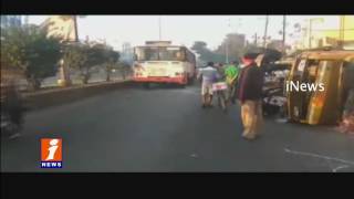 Watch Milk Van Over Turn At Santoshnagar | Driver Injured | Hyderabad | iNews Video